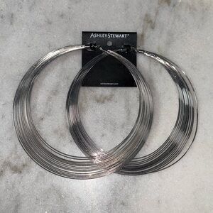 New Ashley Stewart Silver Multi Strand Oversized Large Hoop Earrings NWT Womens